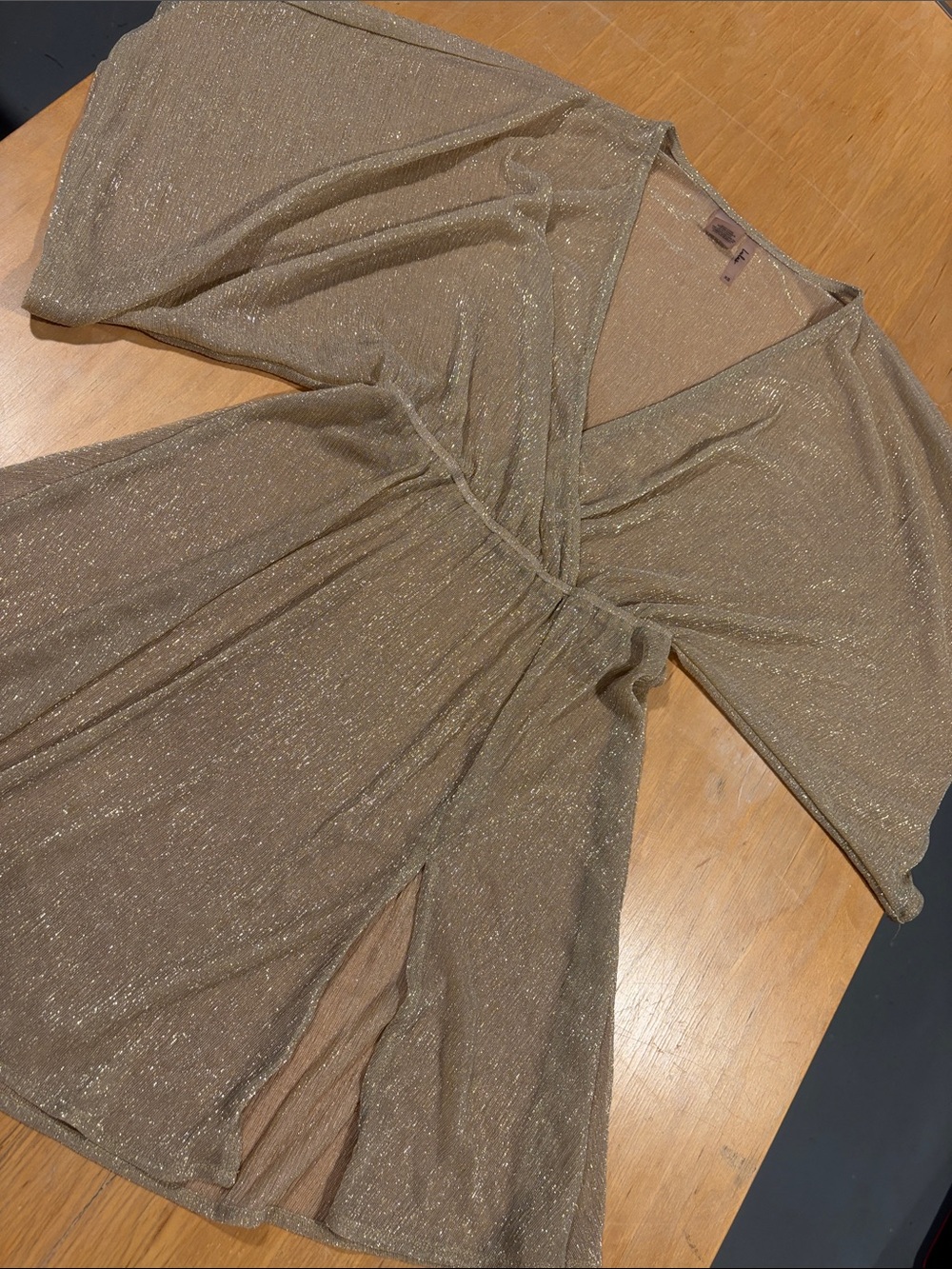 Lulus ~ Gold Shimmer Semisheer Wrap Swim Swimsuit Coverup